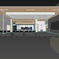 Modern Service Hall Interior With Counters Seats And Wooden Ceiling 3d model