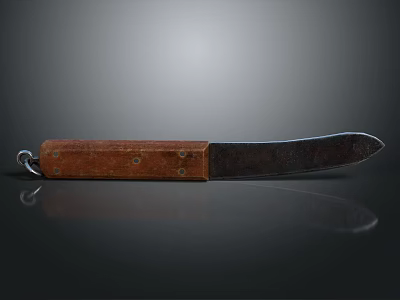 Vintage Weapon Knife with Metal Blade Brown Wooden Handle and Metal Ring 3d model