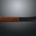 Vintage Weapon Knife with Metal Blade Brown Wooden Handle and Metal Ring