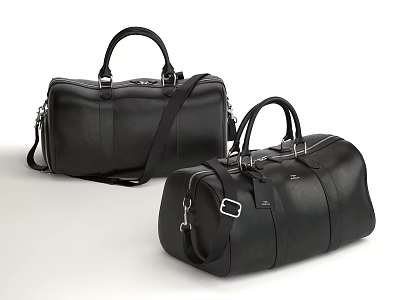 Two Black Leather Duffle Bags With Stylish Handles And Straps 3d model