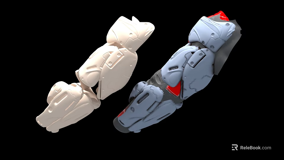 Two Industrial Mechanical Arm Components White Gray With Red Accent Structural Design 3d model 