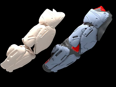 Two Industrial Mechanical Arm Components White Gray With Red Accent Structural Design 3d model