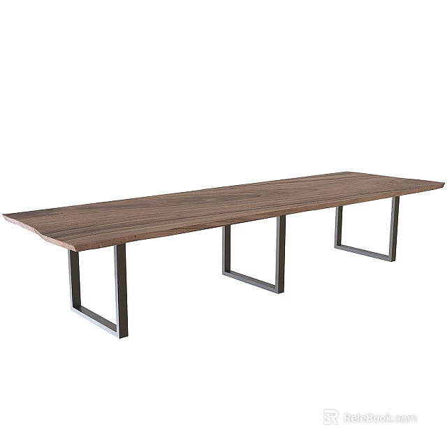 Long Rectangular Dining Table With Wooden Tabletop And Black Metal Legs In Modern Minimalist Design 3d model