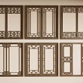 Traditional Chinese Wooden Carved Window Panels With Intricate Lattice Patterns And Classic Design