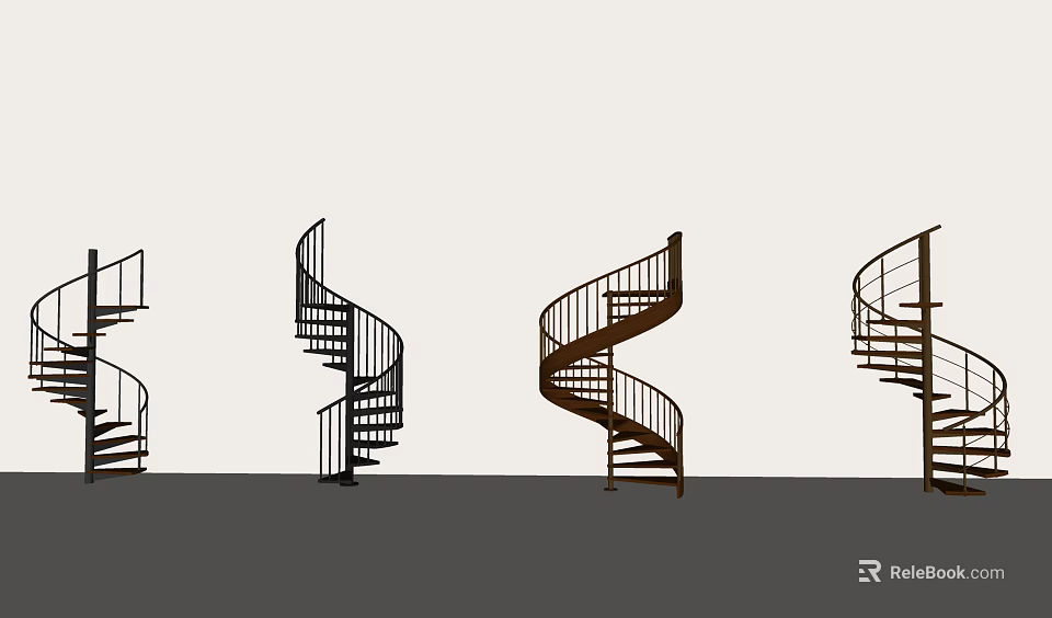 Different Designs of Spiral Staircase with Modern Black and Brown Handrails 3d model 
