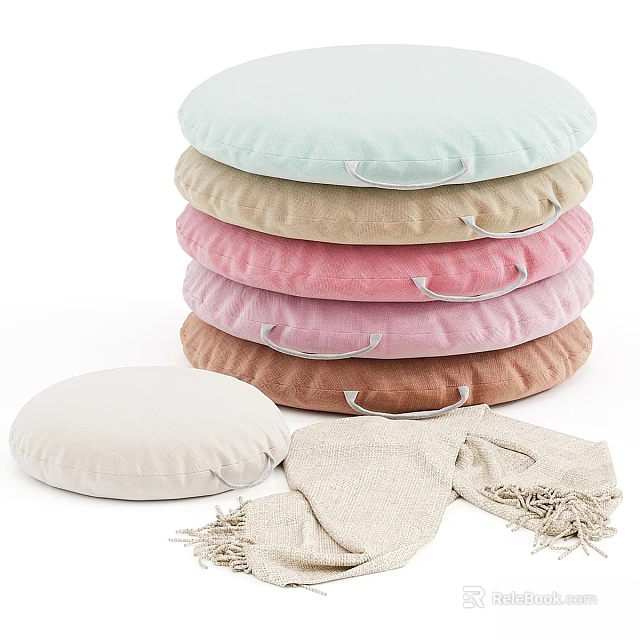 Colorful Soft Sofa Stool Cushions With Multiple Colors And Matching Blanket 3d model 