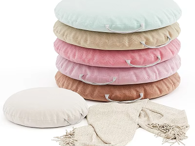 Colorful Soft Sofa Stool Cushions With Multiple Colors And Matching Blanket 3d model