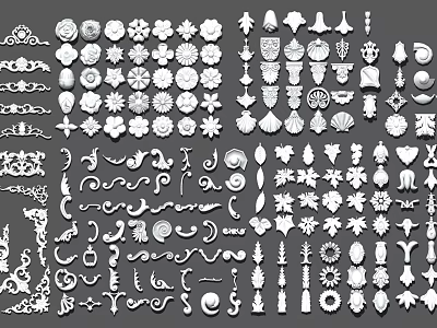 Collection of Ornate Decorative Carvings With Various Floral And Geometric Patterns 3d model