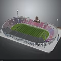 Modern Stadium Building With Green Turf Colorful Seats Transparent Roof And Light Poles