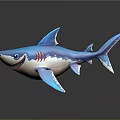 Cartoon Blue Shark Toy With White Body Red Stripes Smiling Face And Blue Eyes