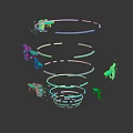 Cartoon Scene With Green Butterflies Around Blue Spiral On Dark Background With Reflection
