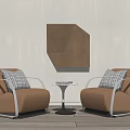 Leisure Sofa Set With Orange Upholstery Metal Armrests Plaid Cushions And Small Side Table