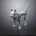 3D Model White Cat Standing On Platform With Reflection And Dark Background