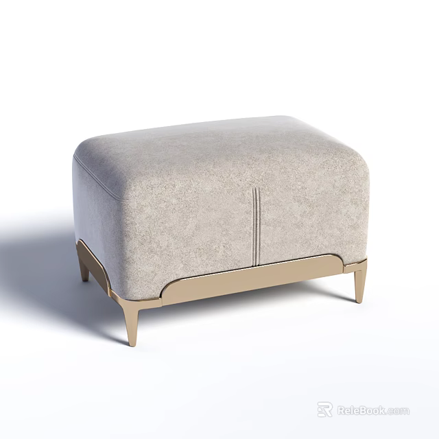 Modern Upholstered Ottoman in Light Gray Fabric with Golden Metal Legs for Contemporary Living Room 3d model 