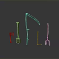 Vintage Farming Tools Collection Featuring Sickle Axe Shovel Hoe and Fork with Wooden Handles