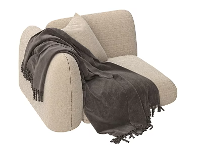 Cozy Beige Single Seater Sofa With Matching Accent Pillow And Dark Gray Tasseled Blanket 3d model