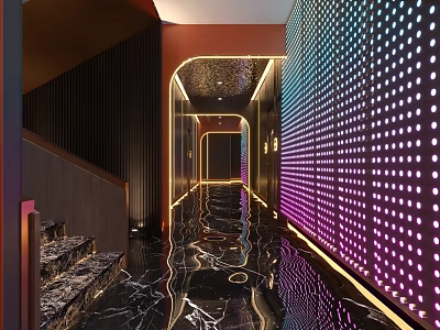 Modern Luxury Elevator Corridor With Colorful LED Wall And Marble Floor 3d model