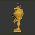 Detailed Carved Yellow Knight Sculptures With Intricate Armor Designs And Pedestals