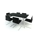 Black Rectangular Dining Table Set With Six Black Chairs And Silver Metal Legs
