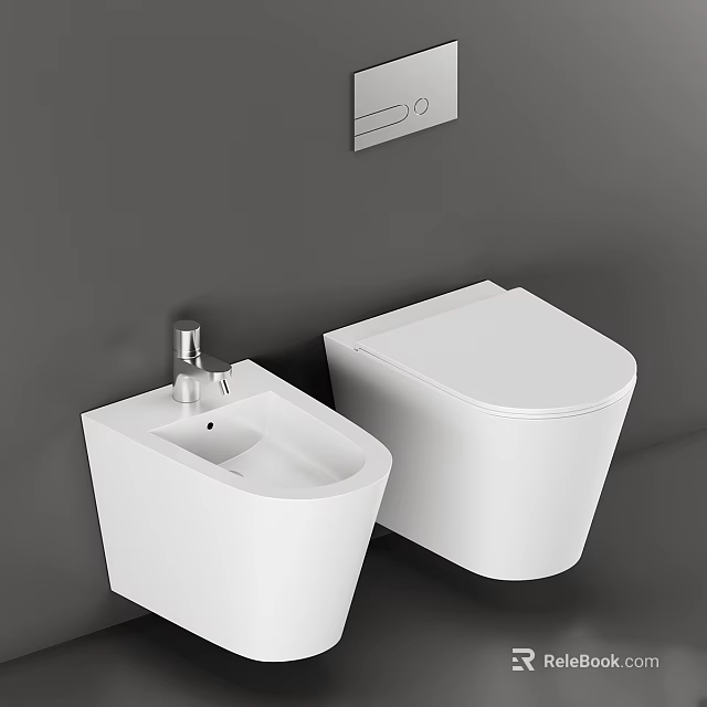 Modern White Toilet with Wall Mounted Sink in Bathroom Interior Design 3d model 