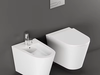 Modern White Toilet with Wall Mounted Sink in Bathroom Interior Design 3d model