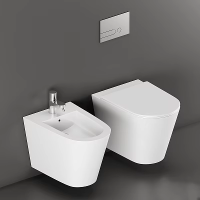 Modern White Toilet with Wall Mounted Sink in Bathroom Interior Design 3d model