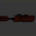 Red Cosmic Spaceship With Multiple Weapon Turrets And Armored Hull Structure