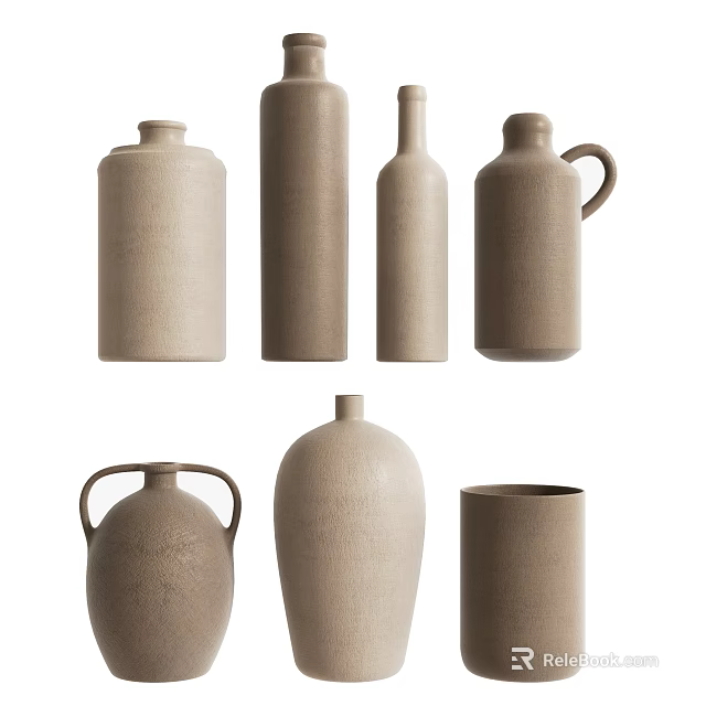 Minimalist Ceramic Vessels With Diverse Shapes In Natural Tones For Home Decor 3d model 