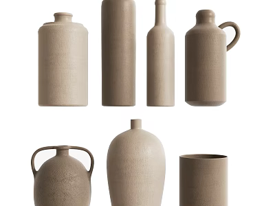 Minimalist Ceramic Vessels With Diverse Shapes In Natural Tones For Home Decor 3d model