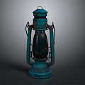 Vintage Kerosene Lantern With Turquoise Metal Frame Glass Shade And Retro Design