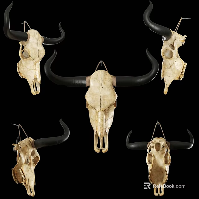 Decorative Animal Wall Decor with Multiple Bull Skulls Hanging on Wall 3d model 