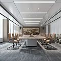 Modern Conference Room Interior With Long Table Comfortable Chairs Projector Screen And Ceiling Lights 3d model