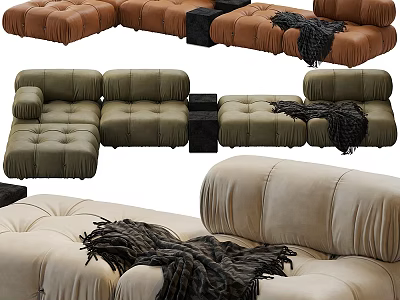 Modern Multi Colored Tufted Sofa Set With Soft Velvet Fabric And Throw Blankets 3d model