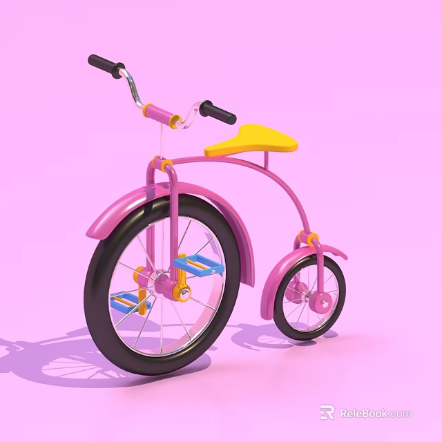 Pink Kids Bicycle with Yellow Seat and Blue Pedals on Pink Background 3d model 