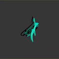 Green Shark With Yellow Stripes And Black Outline Showing Reflection on Dark Background