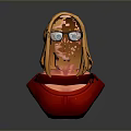 3D Female Character Bust With Blonde Hair Glasses And Red Top Details