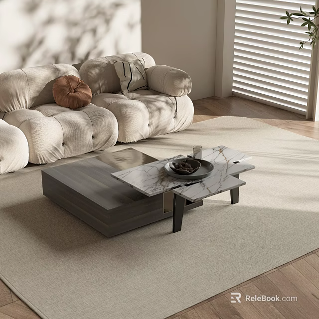 Modern Coffee Table With Marble Top And Metal Legs In Living Room 3d model 