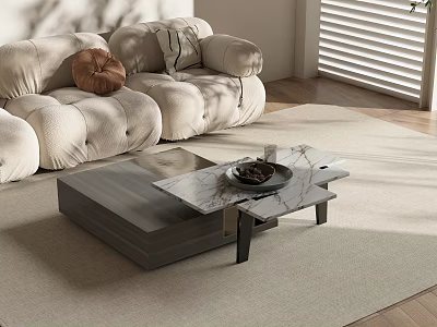 Modern Coffee Table With Marble Top And Metal Legs In Living Room 3d model