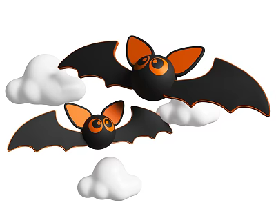 Black Bat Shaped Cookies With Orange Ears Eyes And White Cloud Decorations 3d model
