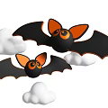 Black Bat Shaped Cookies With Orange Ears Eyes And White Cloud Decorations