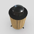 Wooden Roadside Trash Can With Black Lid And Striped Design For Street Facility Use