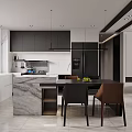 Modern Open Concept Kitchen Interior With White Cabinets Island Counter And Living Space Elements 3d model