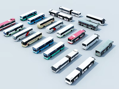 Various Types Of Colorful Buses Displayed In Arranged Rows On Light Background 3d model Various Types Of Colorful Buses Displayed In Arranged Rows On Light Background 3d model