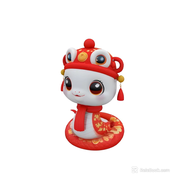 Chinese New Year Floral Display Featuring Snake Mascot Red Gold Ornaments 3d model 