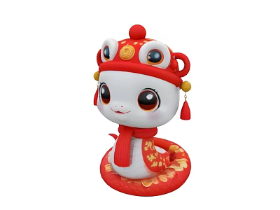 Chinese New Year Floral Display Featuring Snake Mascot Red Gold Ornaments 3d model