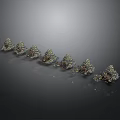 Shiny Decorative Tower Ornaments With Intricate Details Arranged In A Row
