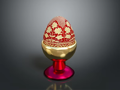 Intricately Decorated Red And Gold Egg With Floral Patterns On Ornate Stand 3d model