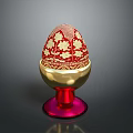 Intricately Decorated Red And Gold Egg With Floral Patterns On Ornate Stand