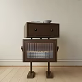 Dark Brown Decorative Cabinet With Upper Drawer Lower Glass Panel Door And Bowl On Top