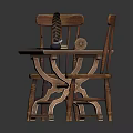 Vintage Wooden Furniture Set With Two Chairs Small Table And Scroll Pen Paper